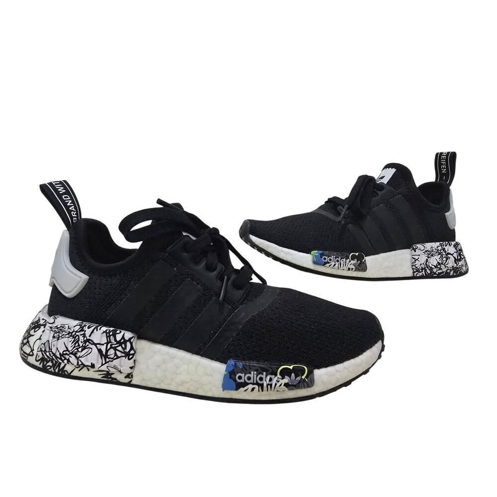 Adidas NMD_R1 J EH1383 'Black Graffiti' Black/White-Black Men's Size 5 Women's 7